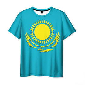 Мужская футболка 3D с принтом Казахстан в Тюмени, 100% полиэфир | прямой крой, круглый вырез горловины, длина до линии бедер | герб | казахстан | флаг