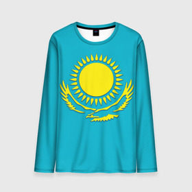 Мужской лонгслив 3D с принтом Казахстан в Тюмени, 100% полиэстер | длинные рукава, круглый вырез горловины, полуприлегающий силуэт | герб | казахстан | флаг