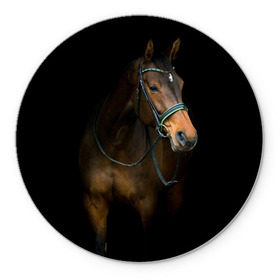Коврик круглый с принтом Породистый жеребец в Тюмени, резина и полиэстер | круглая форма, изображение наносится на всю лицевую часть | жеребец | животные | конь | лошадка | лошадь | погоня | седло | скакун | скачки | узда