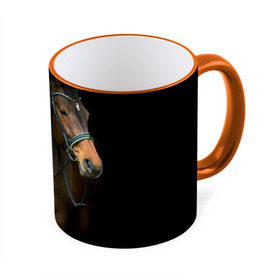 Кружка 3D с принтом Породистый жеребец в Тюмени, керамика | ёмкость 330 мл | Тематика изображения на принте: жеребец | животные | конь | лошадка | лошадь | погоня | седло | скакун | скачки | узда