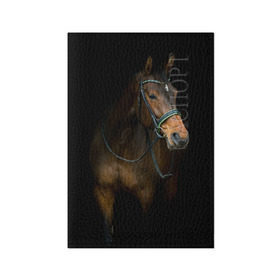 Обложка для паспорта матовая кожа с принтом Породистый жеребец в Тюмени, натуральная матовая кожа | размер 19,3 х 13,7 см; прозрачные пластиковые крепления | жеребец | животные | конь | лошадка | лошадь | погоня | седло | скакун | скачки | узда