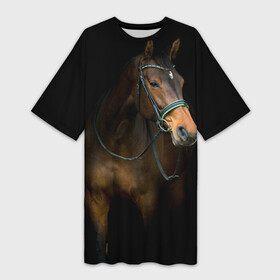 Платье-футболка 3D с принтом Породистый жеребец в Тюмени,  |  | Тематика изображения на принте: жеребец | животные | конь | лошадка | лошадь | погоня | седло | скакун | скачки | узда