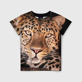 Детская футболка 3D с принтом Леопард в Тюмени, 100% гипоаллергенный полиэфир | прямой крой, круглый вырез горловины, длина до линии бедер, чуть спущенное плечо, ткань немного тянется | гепард | грация | дикая кошка | добыча | животные | леопард | ловкость | опасность | пятна | хищник | ягуар