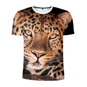 Мужская футболка 3D спортивная с принтом Леопард в Тюмени, 100% полиэстер с улучшенными характеристиками | приталенный силуэт, круглая горловина, широкие плечи, сужается к линии бедра | гепард | грация | дикая кошка | добыча | животные | леопард | ловкость | опасность | пятна | хищник | ягуар
