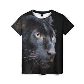 Женская футболка 3D с принтом Пантера в Тюмени, 100% полиэфир ( синтетическое хлопкоподобное полотно) | прямой крой, круглый вырез горловины, длина до линии бедер | дикая кошка | добыча | животные | ловкость | охота | пантера | сила | скорость | смекалка | хитрость | хищник
