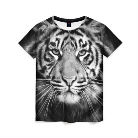 Женская футболка 3D с принтом Красавец тигр в Тюмени, 100% полиэфир ( синтетическое хлопкоподобное полотно) | прямой крой, круглый вырез горловины, длина до линии бедер | джунгли | дикая кошка | животные | зверь | король | кровь | мясо | опасность | охотник | тигр | хищник | царь | цирк