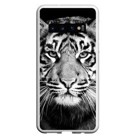 Чехол для Samsung Galaxy S10 с принтом Красавец тигр в Тюмени, Силикон | Область печати: задняя сторона чехла, без боковых панелей | джунгли | дикая кошка | животные | зверь | король | кровь | мясо | опасность | охотник | тигр | хищник | царь | цирк
