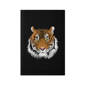 Обложка для паспорта матовая кожа с принтом Морда тигра в Тюмени, натуральная матовая кожа | размер 19,3 х 13,7 см; прозрачные пластиковые крепления | зверь | кошка | полосы | тигр | хищник