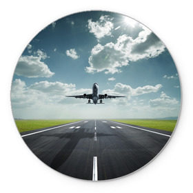 Коврик круглый с принтом Самолет в Тюмени, резина и полиэстер | круглая форма, изображение наносится на всю лицевую часть | Тематика изображения на принте: взлет | небо | природа