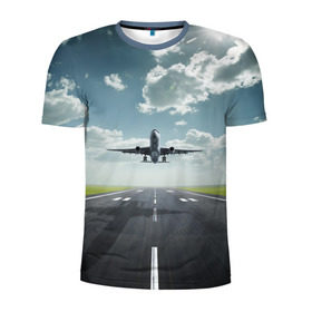 Мужская футболка 3D спортивная с принтом Самолет в Тюмени, 100% полиэстер с улучшенными характеристиками | приталенный силуэт, круглая горловина, широкие плечи, сужается к линии бедра | взлет | небо | природа
