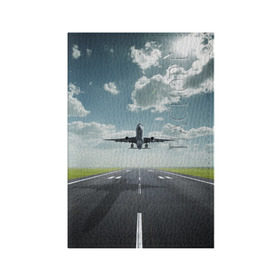Обложка для паспорта матовая кожа с принтом Самолет в Тюмени, натуральная матовая кожа | размер 19,3 х 13,7 см; прозрачные пластиковые крепления | Тематика изображения на принте: взлет | небо | природа