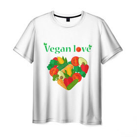 Мужская футболка 3D с принтом Vegan love в Тюмени, 100% полиэфир | прямой крой, круглый вырез горловины, длина до линии бедер | art | vegan | вегетарианство | любовь | овощи | фрукты