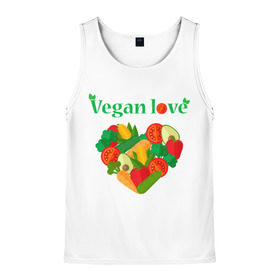 Мужская майка 3D с принтом Vegan love в Тюмени, 100% полиэстер | круглая горловина, приталенный силуэт, длина до линии бедра. Пройма и горловина окантованы тонкой бейкой | Тематика изображения на принте: art | vegan | вегетарианство | любовь | овощи | фрукты