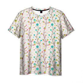 Мужская футболка 3D с принтом Цветочные лианы в Тюмени, 100% полиэфир | прямой крой, круглый вырез горловины, длина до линии бедер | весна | лианы | цвета | цветы