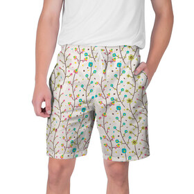 Мужские шорты 3D с принтом Цветочные лианы в Тюмени,  полиэстер 100% | прямой крой, два кармана без застежек по бокам. Мягкая трикотажная резинка на поясе, внутри которой широкие завязки. Длина чуть выше колен | весна | лианы | цвета | цветы