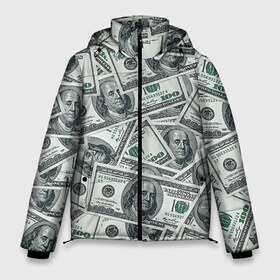 Мужская зимняя куртка 3D с принтом Банкноты в Тюмени, верх — 100% полиэстер; подкладка — 100% полиэстер; утеплитель — 100% полиэстер | длина ниже бедра, свободный силуэт Оверсайз. Есть воротник-стойка, отстегивающийся капюшон и ветрозащитная планка. 

Боковые карманы с листочкой на кнопках и внутренний карман на молнии. | dollars | swag | бабло | банкноты | деньги | доллары | кеш | сваг | свег | свэг