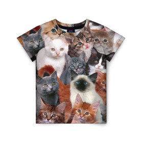 Детская футболка 3D с принтом Котики в Тюмени, 100% гипоаллергенный полиэфир | прямой крой, круглый вырез горловины, длина до линии бедер, чуть спущенное плечо, ткань немного тянется | cat | cats | кот | котик | коты | котята