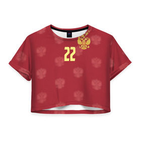 Женская футболка 3D укороченная с принтом Артем Дзюба (сборная России) в Тюмени, 100% полиэстер | круглая горловина, длина футболки до линии талии, рукава с отворотами | Тематика изображения на принте: 22 | dzyuba | зенит | россия | рф | сборная