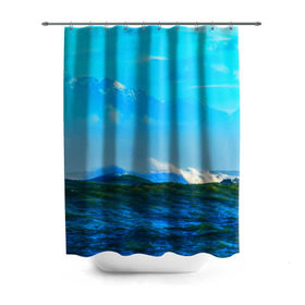 Штора 3D для ванной с принтом Море в Тюмени, 100% полиэстер | плотность материала — 100 г/м2. Стандартный размер — 146 см х 180 см. По верхнему краю — пластиковые люверсы для креплений. В комплекте 10 пластиковых колец | вода | горы | море | природа | синяя