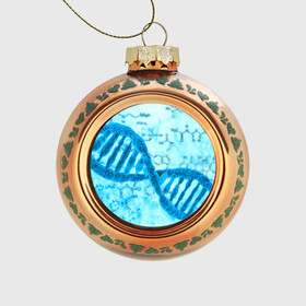 Стеклянный ёлочный шар с принтом ДНК в Тюмени, Стекло | Диаметр: 80 мм | абстракция | биология | днк | молекула | синяя.цепочка | формула
