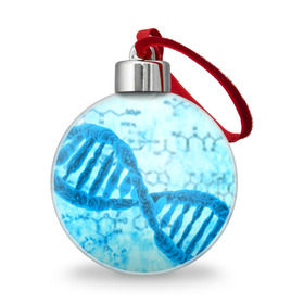 Ёлочный шар с принтом ДНК в Тюмени, Пластик | Диаметр: 77 мм | абстракция | биология | днк | молекула | синяя.цепочка | формула