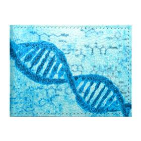 Обложка для студенческого билета с принтом ДНК в Тюмени, натуральная кожа | Размер: 11*8 см; Печать на всей внешней стороне | Тематика изображения на принте: абстракция | биология | днк | молекула | синяя.цепочка | формула