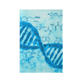 Обложка для паспорта матовая кожа с принтом ДНК в Тюмени, натуральная матовая кожа | размер 19,3 х 13,7 см; прозрачные пластиковые крепления | Тематика изображения на принте: абстракция | биология | днк | молекула | синяя.цепочка | формула