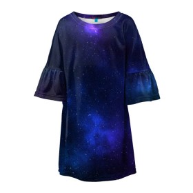 Детское платье 3D с принтом Звёздное небо в Тюмени, 100% полиэстер | прямой силуэт, чуть расширенный к низу. Круглая горловина, на рукавах — воланы | вселенная | галактика | звёзды | камета | космос | метеориты | метеоры | небо | ночь | солнечная система