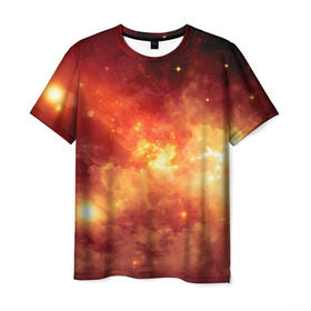Мужская футболка 3D с принтом Пылающий космос в Тюмени, 100% полиэфир | прямой крой, круглый вырез горловины, длина до линии бедер | вселенная | вспышка | галактика | звёзды | комета | космос | метеориты | метеоры | огонь | пламя | планеты | свет