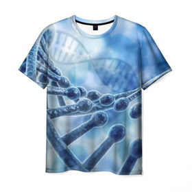 Мужская футболка 3D с принтом Молекула ДНК в Тюмени, 100% полиэфир | прямой крой, круглый вырез горловины, длина до линии бедер | dna | биохимия | внешность | ген | генетика | днк | молекула | наследственность | спираль | способности | структура | характер | черты