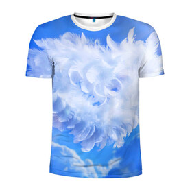 Мужская футболка 3D спортивная с принтом Сердце в Тюмени, 100% полиэстер с улучшенными характеристиками | приталенный силуэт, круглая горловина, широкие плечи, сужается к линии бедра | Тематика изображения на принте: голубая | любовь | небо | новая | перья | сердце
