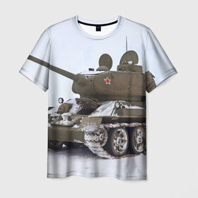 Мужская футболка 3D с принтом Танк т34-85 в Тюмени, 100% полиэфир | прямой крой, круглый вырез горловины, длина до линии бедер | 34 85 | армия | танк