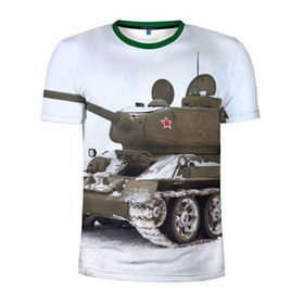 Мужская футболка 3D спортивная с принтом Танк т34-85 в Тюмени, 100% полиэстер с улучшенными характеристиками | приталенный силуэт, круглая горловина, широкие плечи, сужается к линии бедра | 34 85 | армия | танк