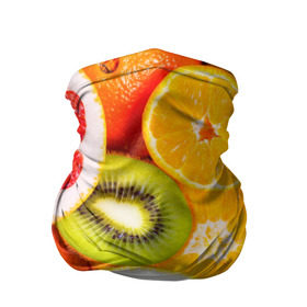 Бандана-труба 3D с принтом Фрукты в Тюмени, 100% полиэстер, ткань с особыми свойствами — Activecool | плотность 150‒180 г/м2; хорошо тянется, но сохраняет форму | апельсин | киви | новая | фрукты | цитрус