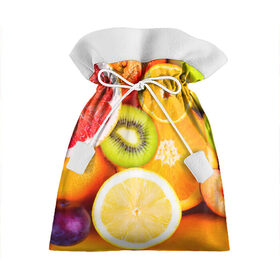 Подарочный 3D мешок с принтом Фрукты в Тюмени, 100% полиэстер | Размер: 29*39 см | апельсин | киви | новая | фрукты | цитрус
