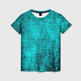 Женская футболка 3D с принтом Кирпичи в Тюмени, 100% полиэфир ( синтетическое хлопкоподобное полотно) | прямой крой, круглый вырез горловины, длина до линии бедер | бирюзовый | кирпичи