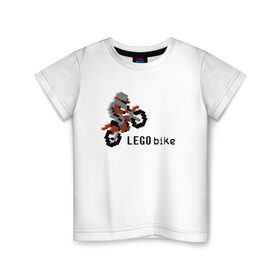 Детская футболка хлопок с принтом Лего мотоцикл в Тюмени, 100% хлопок | круглый вырез горловины, полуприлегающий силуэт, длина до линии бедер | lego | конструктор | лего | мотоцикл