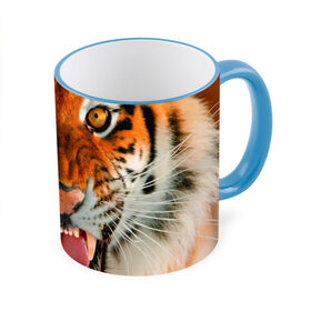 Кружка 3D с принтом Амурский тигр в Тюмени, керамика | ёмкость 330 мл | амур | голова | животные | кошка | оскал | тигр