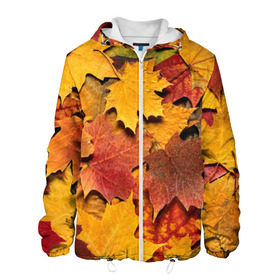 Мужская куртка 3D с принтом Осень на дворе в Тюмени, ткань верха — 100% полиэстер, подклад — флис | прямой крой, подол и капюшон оформлены резинкой с фиксаторами, два кармана без застежек по бокам, один большой потайной карман на груди. Карман на груди застегивается на липучку | бордовый | жёлтый | красный | листва | листья