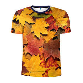 Мужская футболка 3D спортивная с принтом Осень на дворе в Тюмени, 100% полиэстер с улучшенными характеристиками | приталенный силуэт, круглая горловина, широкие плечи, сужается к линии бедра | бордовый | жёлтый | красный | листва | листья