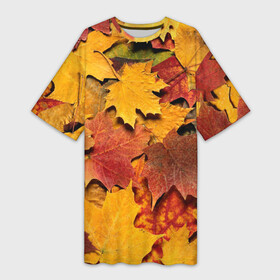 Платье-футболка 3D с принтом Осень на дворе в Тюмени,  |  | бордовый | жёлтый | красный | листва | листья