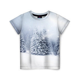 Детская футболка 3D с принтом Зимняя пора в Тюмени, 100% гипоаллергенный полиэфир | прямой крой, круглый вырез горловины, длина до линии бедер, чуть спущенное плечо, ткань немного тянется | вьюга | горы | зима | лес | метель | мороз | пейзаж | пурга | снег | снегопад | сосулька | стужа | сугроб | холод