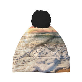 Шапка 3D c помпоном с принтом Красочный закат в Тюмени, 100% полиэстер | универсальный размер, печать по всей поверхности изделия | sunrise | sunset | touchdown | волны | восход солнца | закат | красота | лето | море | небо | облака | океан | отдых | отпуск | пена | песок | прилив | природа | путешествие | рассвет | солнце | туризм