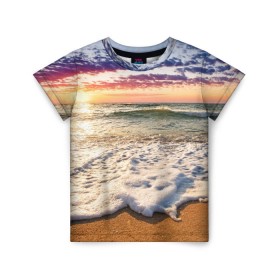 Детская футболка 3D с принтом Красочный закат в Тюмени, 100% гипоаллергенный полиэфир | прямой крой, круглый вырез горловины, длина до линии бедер, чуть спущенное плечо, ткань немного тянется | sunrise | sunset | touchdown | волны | восход солнца | закат | красота | лето | море | небо | облака | океан | отдых | отпуск | пена | песок | прилив | природа | путешествие | рассвет | солнце | туризм