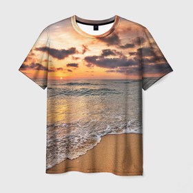 Мужская футболка 3D с принтом Огненный закат в Тюмени, 100% полиэфир | прямой крой, круглый вырез горловины, длина до линии бедер | закат | море | небо | океан | рассвет