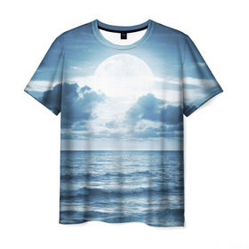 Мужская футболка 3D с принтом Солнце садится в Тюмени, 100% полиэфир | прямой крой, круглый вырез горловины, длина до линии бедер | Тематика изображения на принте: луна | море | ночь | пейзаж