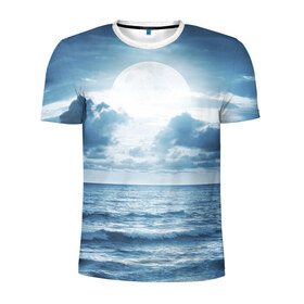 Мужская футболка 3D спортивная с принтом Солнце садится в Тюмени, 100% полиэстер с улучшенными характеристиками | приталенный силуэт, круглая горловина, широкие плечи, сужается к линии бедра | Тематика изображения на принте: луна | море | ночь | пейзаж