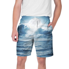 Мужские шорты 3D с принтом Солнце садится в Тюмени,  полиэстер 100% | прямой крой, два кармана без застежек по бокам. Мягкая трикотажная резинка на поясе, внутри которой широкие завязки. Длина чуть выше колен | Тематика изображения на принте: луна | море | ночь | пейзаж