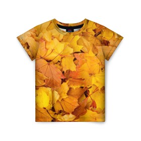 Детская футболка 3D с принтом Золотая листва в Тюмени, 100% гипоаллергенный полиэфир | прямой крой, круглый вырез горловины, длина до линии бедер, чуть спущенное плечо, ткань немного тянется | жёлтый осень | золото | листья