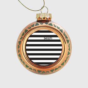 Стеклянный ёлочный шар с принтом Заключенный в Тюмени, Стекло | Диаметр: 80 мм | Тематика изображения на принте: заключенный | полосатый | тюремная форма | форма